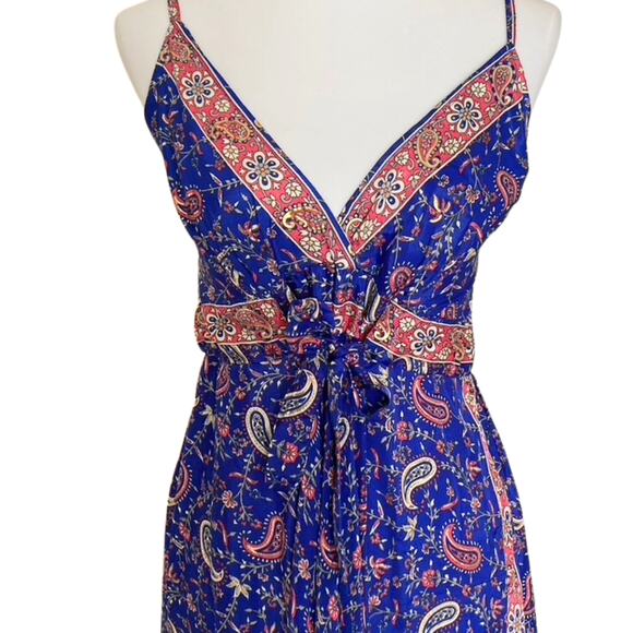 Vintage Silk Maxi Dress Vibrant Blue Red Paisley  Boho Festival 90s Y2K Romantic - Picture 8 of 8